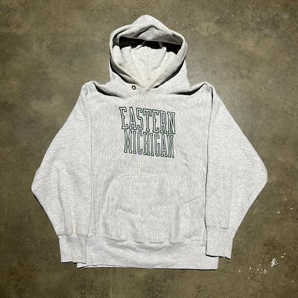 Vintage 80s Eastern Michigan Champion Reverse Weave Hoodie - Picture 1 of 4